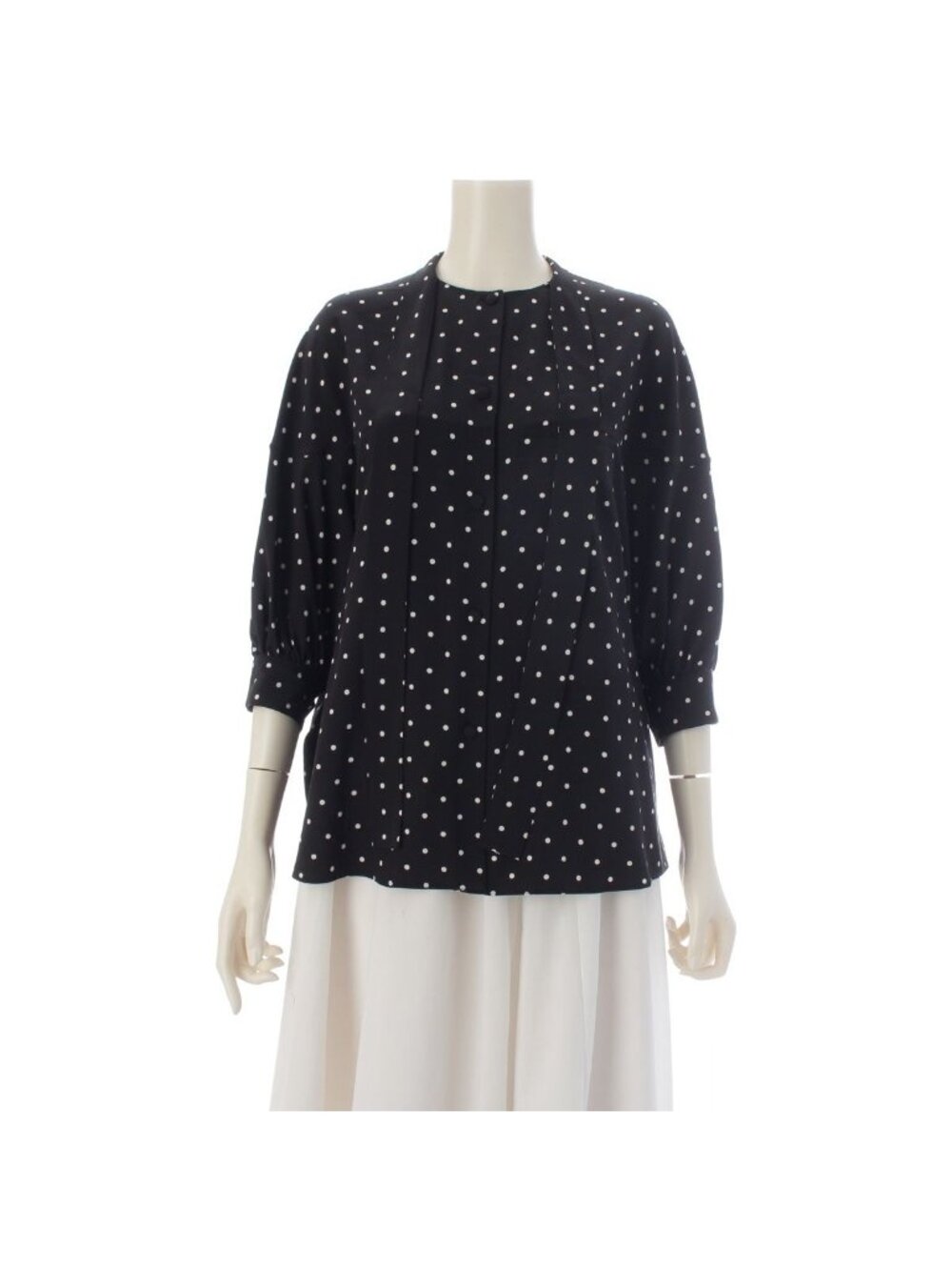Prada Silk Dot Bow Tie Ribbon Blouse Top Black 36
